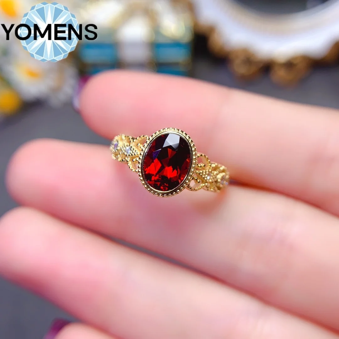 Female wedding garnet luxury ring silver 925 female ring female free delivery gem 925 silver jewelry certification original.