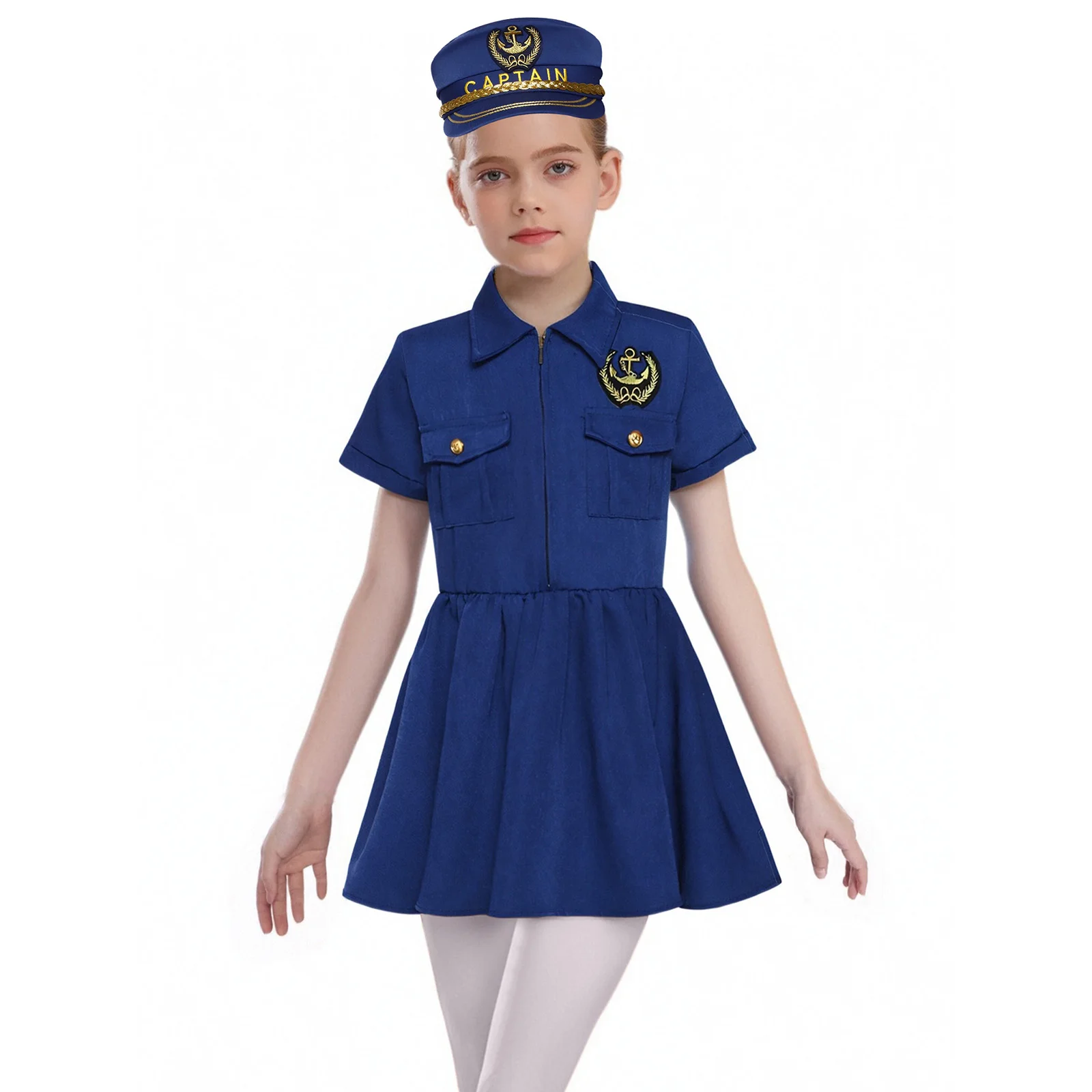 

Captain Professional Experience Cosplay Clothing Halloween Cosplay Costume Short Sleeve Dress with Hat Sets