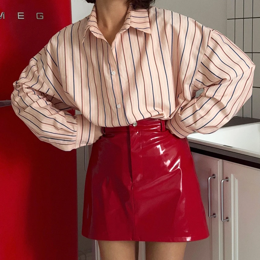 Linad Street Chic Red PU A Line التنانير للنساء مثير عالية الخصر تنورة صغيرة الخريف أنيقة الصلبة سليم سستة التنانير 2025 زر