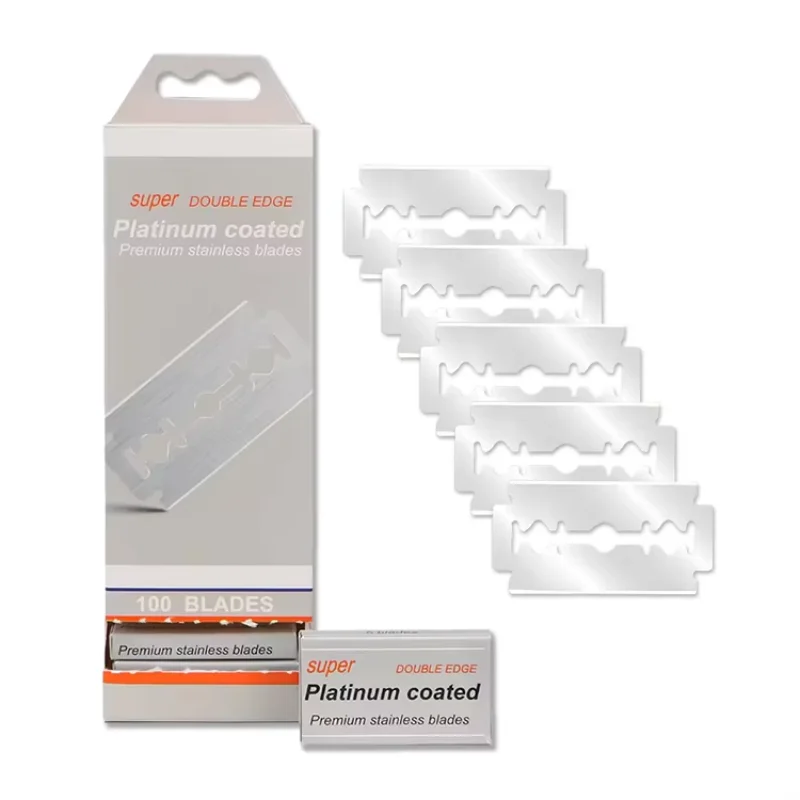 

Platinum Coated Double Edge Safety Razor Blades 100 Count , Premium Stainless Steel Shaving Blades , Super Sharp for Smooth