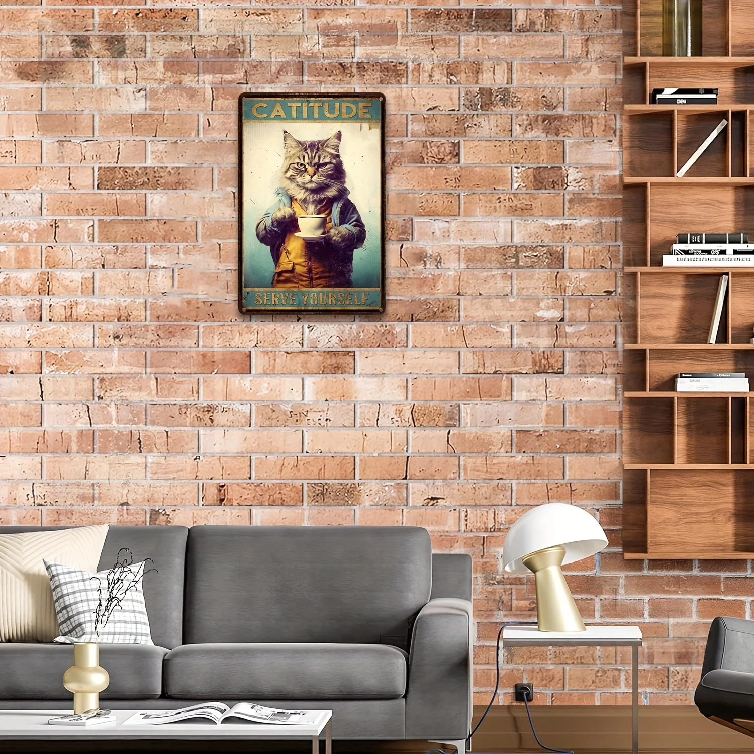 Retro Cat And Coffee Metal Sign - 20.32X30.48 cm Decoration for Kitchen, Bar, Café, Or Garage Featuring Classic Wall Art