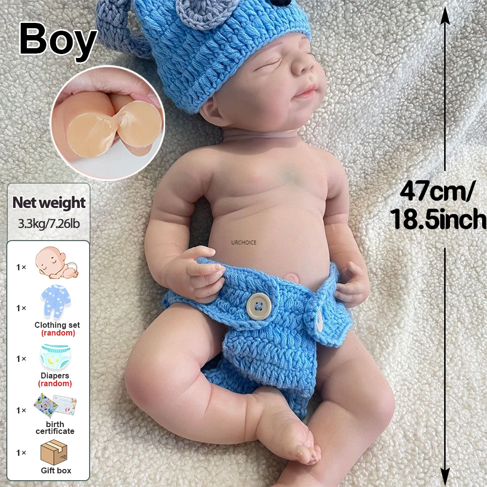 18,5" Verniche visibili dipinte Corpo intero in silicone Reborn Baby Boy 7.3lb Realistica bambola neonato Collezione antistress