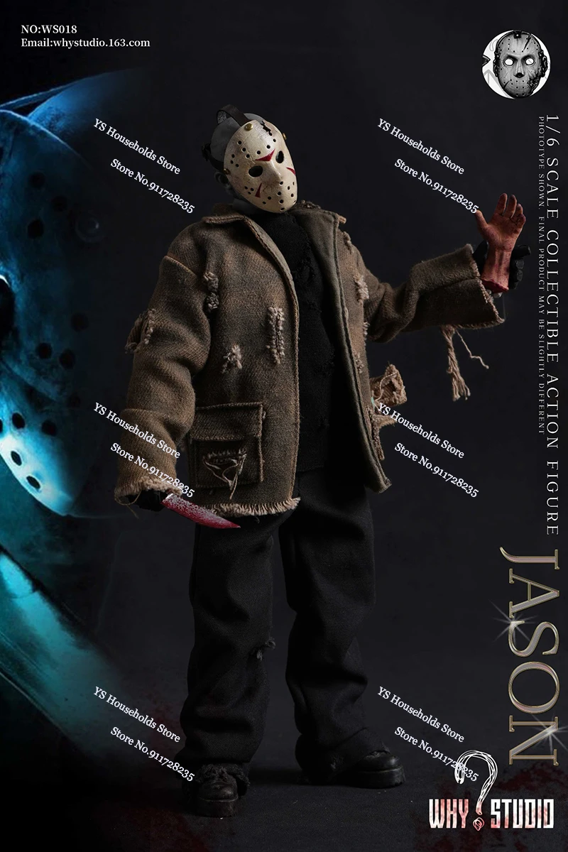 WHY STUDIO 1/ 6 WS018 Jason Ripped Coat WS019 Freddy Red Sweater Cloth Mask Action Figure 12