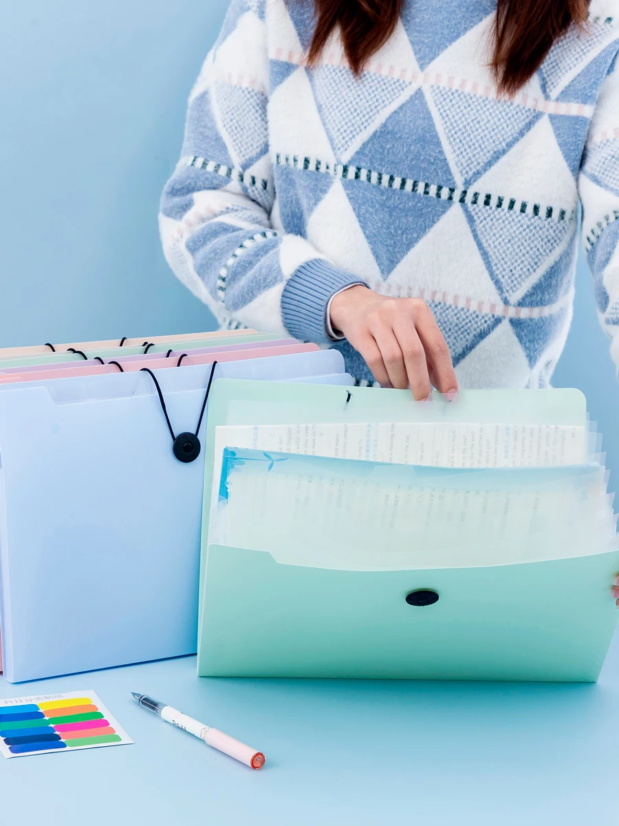 1PC Cute Transparent  Accordion File Folder for Students A4 Multi-Layer Storage Classification Pouch Organizational Tool