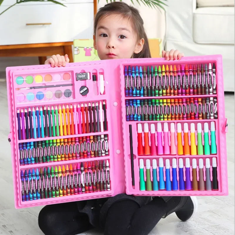 42/86/168 PCS Kid Draw Set Colored Pencil Crayon Watercolors Pens Drawing Set Toy Drawing Art Marker Pens School Supplies Kid