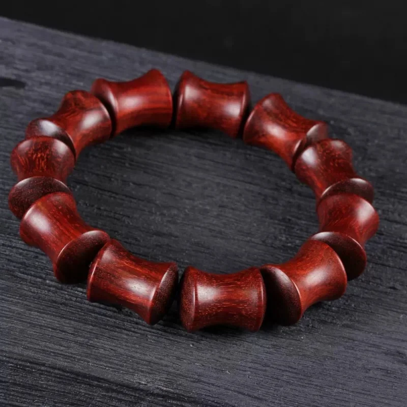 Exquisite Zambian Blood Sandalwood and Rosewood with Bamboo Knot Design, Buddhist Bead Bracelet, Fine Jewelry Gift, Per