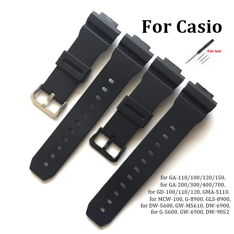 16mm PU Rubber Watch Strap for Casio DW-5600 5610 6900 9052 GW-M5610 GW-M5610 GA2100 GA-110 100 120 Sport Waterproof Wristband