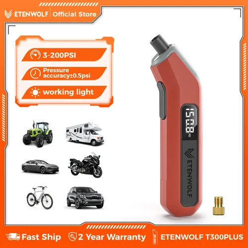 Imagen 1 del producto ETENWOLF T300 Plus Manómetro de presión de neumáticos 200 PSI Pantalla LED brillante Manómetro digital de neumáticos para presión de neumáticos con adaptador de válvula Presta