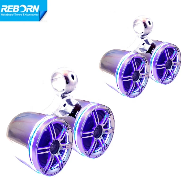 Pair of Marine Twin Wakeboard Tower Speaker With LED Light Ring Boat Speakers