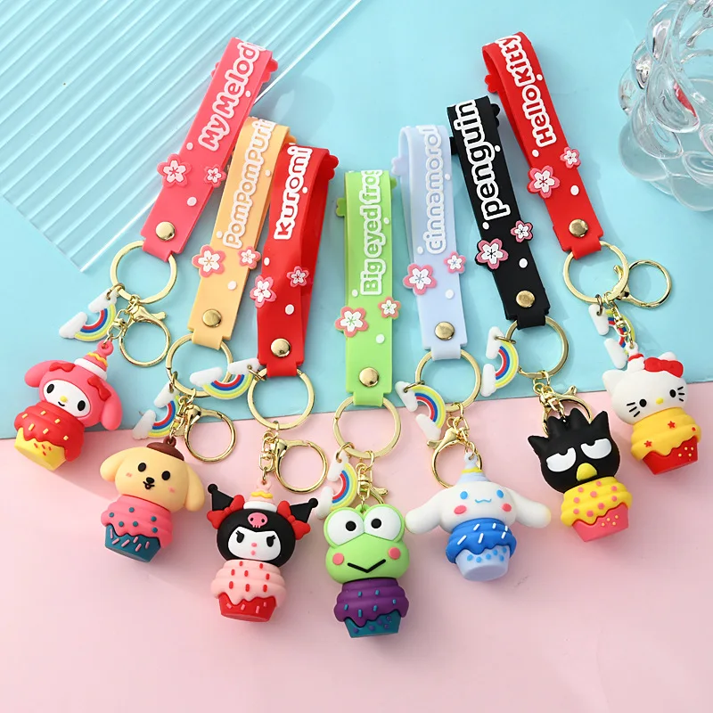 

New Cartoon Hello Kitty Kuromi Cinnamoroll Keychain Pendant Soft Rubber Doll Small Gifts