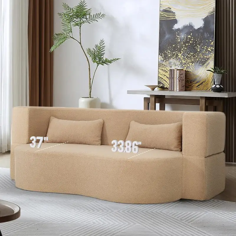 أريكة سرير قابلة للتحويل 2 في 1 بالحجم الكامل مع قماش تيدي ناعم، لا يتطلب التجميع، أريكة بمقعدين موفرة للمساحة للأطفال الصغار #6