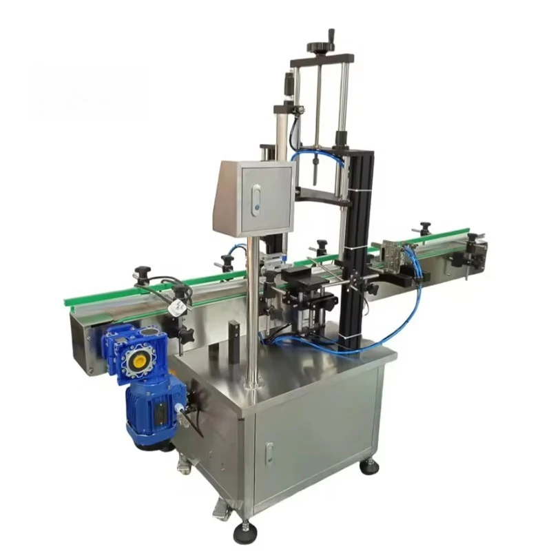 Semi-automatic Bottle Capper Plastic Round Bottle Lid Press Capping Machine with Conveyor Belt