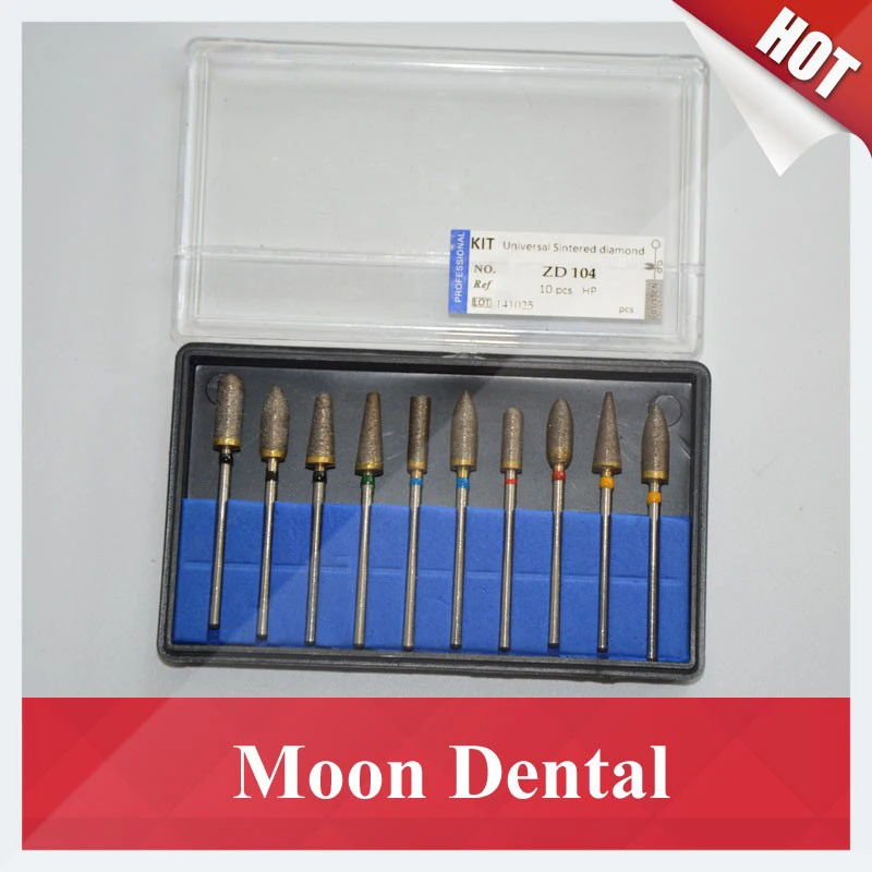 Popular 10 Pieces/Kit Dental Low Speed HP Trimming Sintered Diamond Burs Kits for Grinding Metal/Jewellery/Stone in Laboratory