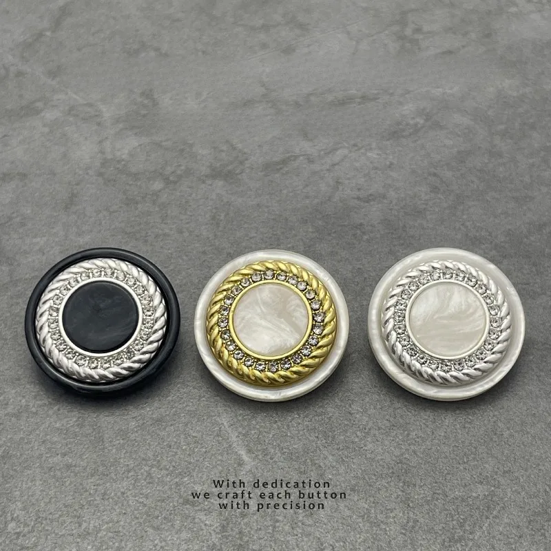 

Coat Buttons Fashion Circle Rhinestone Resin Zinc Alloy Double Splicing Button for DIY Clothes Dresses Suit Cheongsam Hat Bags