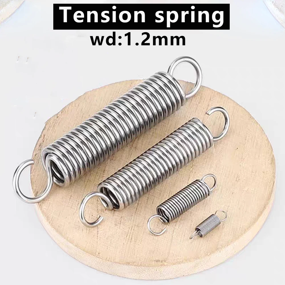 304 Stainless Steel Tension Spring Wire Diameter 1.2mm S Hook Round Hook Coil Pullback Extension Tension Metal Spring Wire