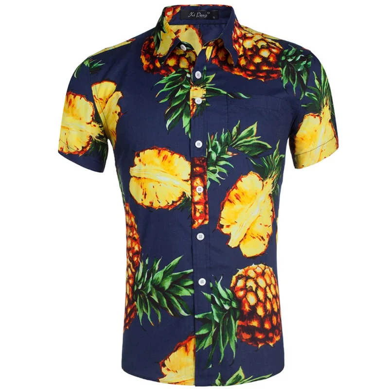 YWSS-New New plus Size Men's Poplin Printed Cloth Casual European Size Short Sleeve Shirt Men