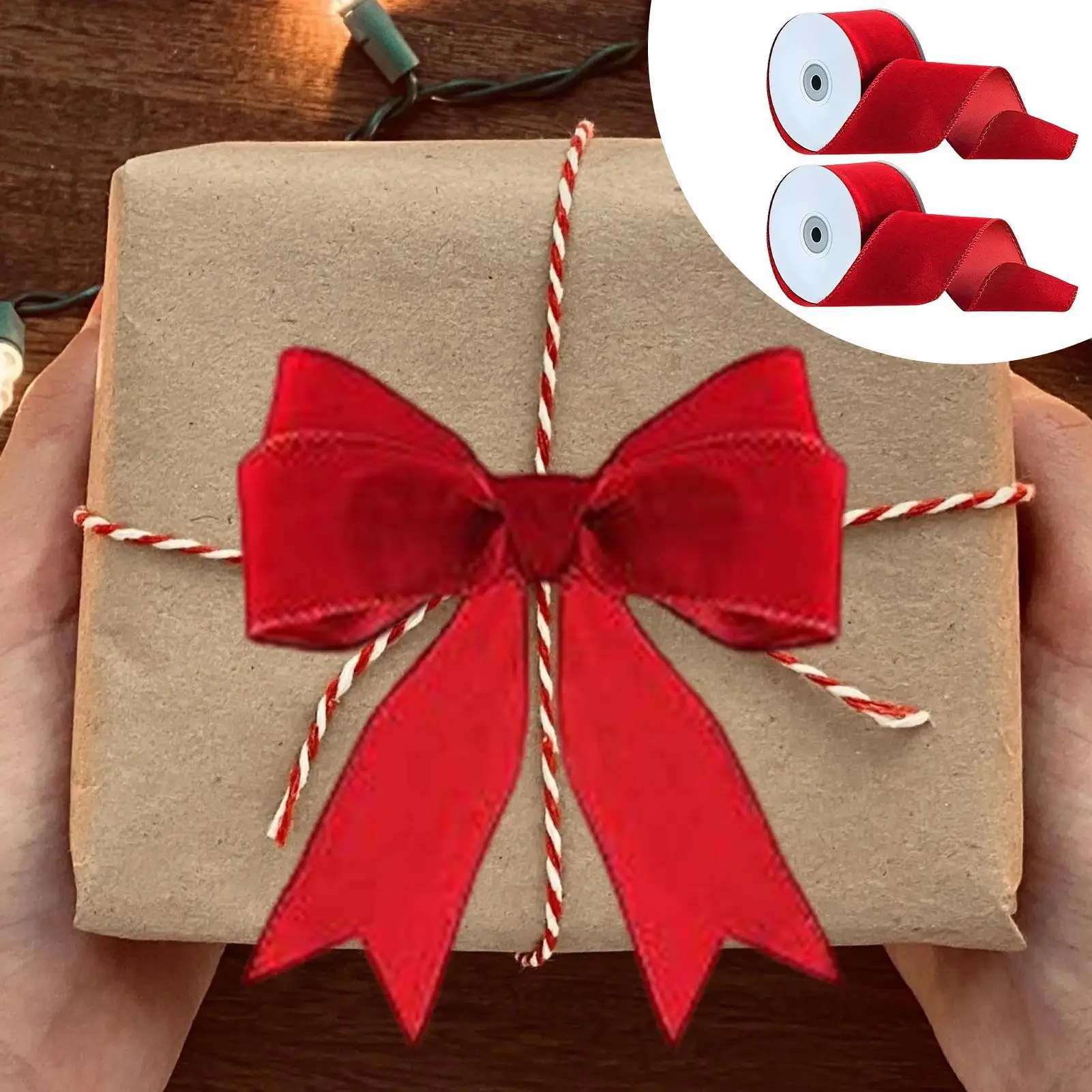 Christmas Ribbon 2 Rolls 10 Yards Decorative Wreath Holiday Trim for Wrapping Door Window Mantelpiece Porch Stair Table Chair