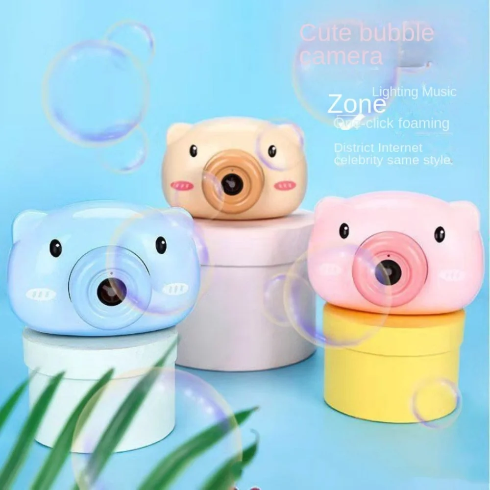 Máquina de burbujas duradera y divertida para niños, máquina automática de burbujas de jabón de dibujos animados, juguete con forma de cámara, soplador de burbujas de dibujos animados de cerdo para niñas y niños