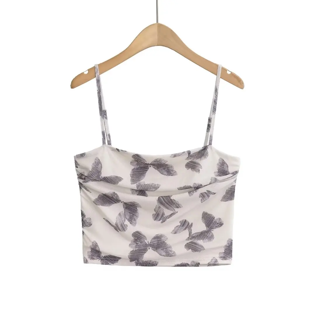 เสื้อกล้ามทรงเข้ารูปพิมพ์ลายสไตล์อเมริกันเรโทร ผ้าสองชั้น สำหรับผู้หญิง ใส่เป็นเสื้อตัวในหรือใส่เป็นเสื้อตัวนอกได้ เหมาะสำหรับฤดูร้อน