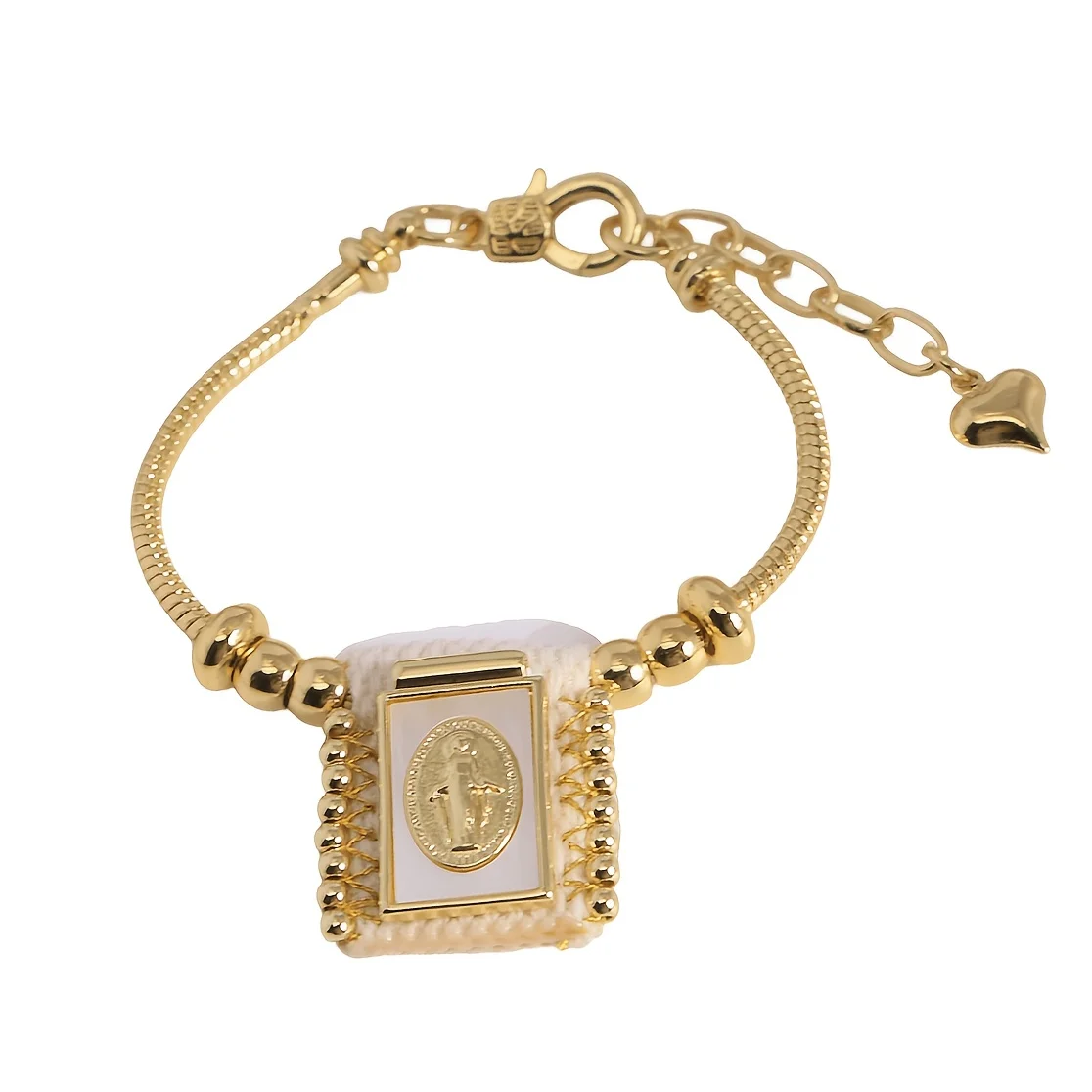 5 قطعة 18K مطلية بالذهب خمر ممسحة قذيفة الدينية سان بينيتو الصليب القلب مريم العذراء النحاس أساور الاكسسوارات اليدوية النساء