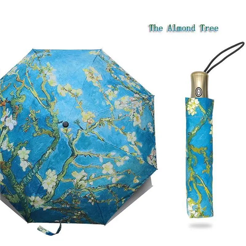 

2022 Brand Folding Umbrella Female Windproof Paraguas Van Gogh Oil Painting Umbrella Rain Women Quality Umbrellas