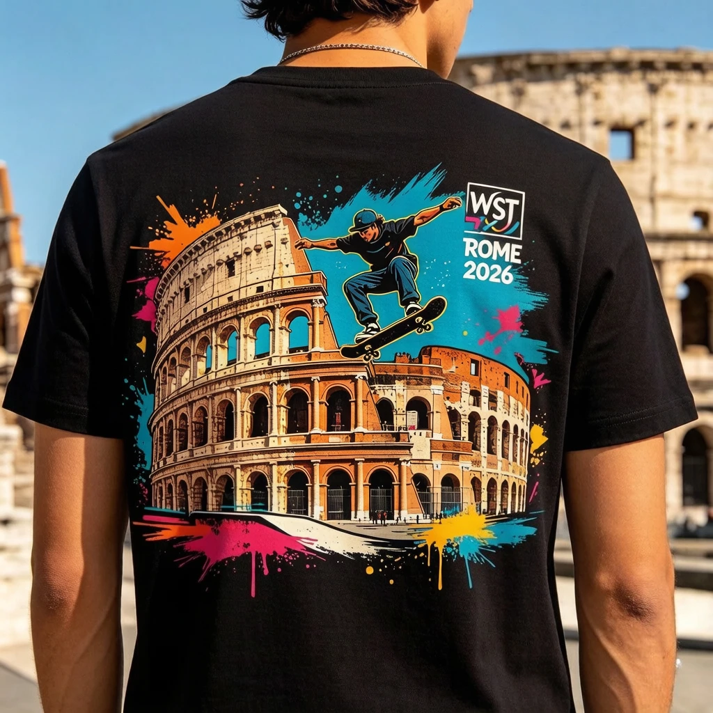 World Skateboarding Tour (WST) World Cup Rome 2026T-shirts for Both Men and Women Featuring Skateboard Enthusiasts Design