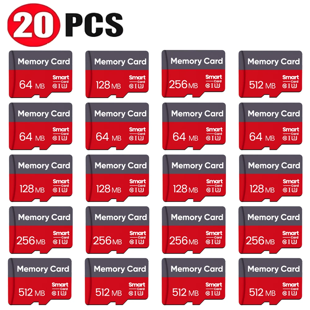 TF Card 20PCS Red Memory Card 512MB Mini Sd Card 256MB Business Gift External Storage 128MB Photography Studio Flash 64MB Grey