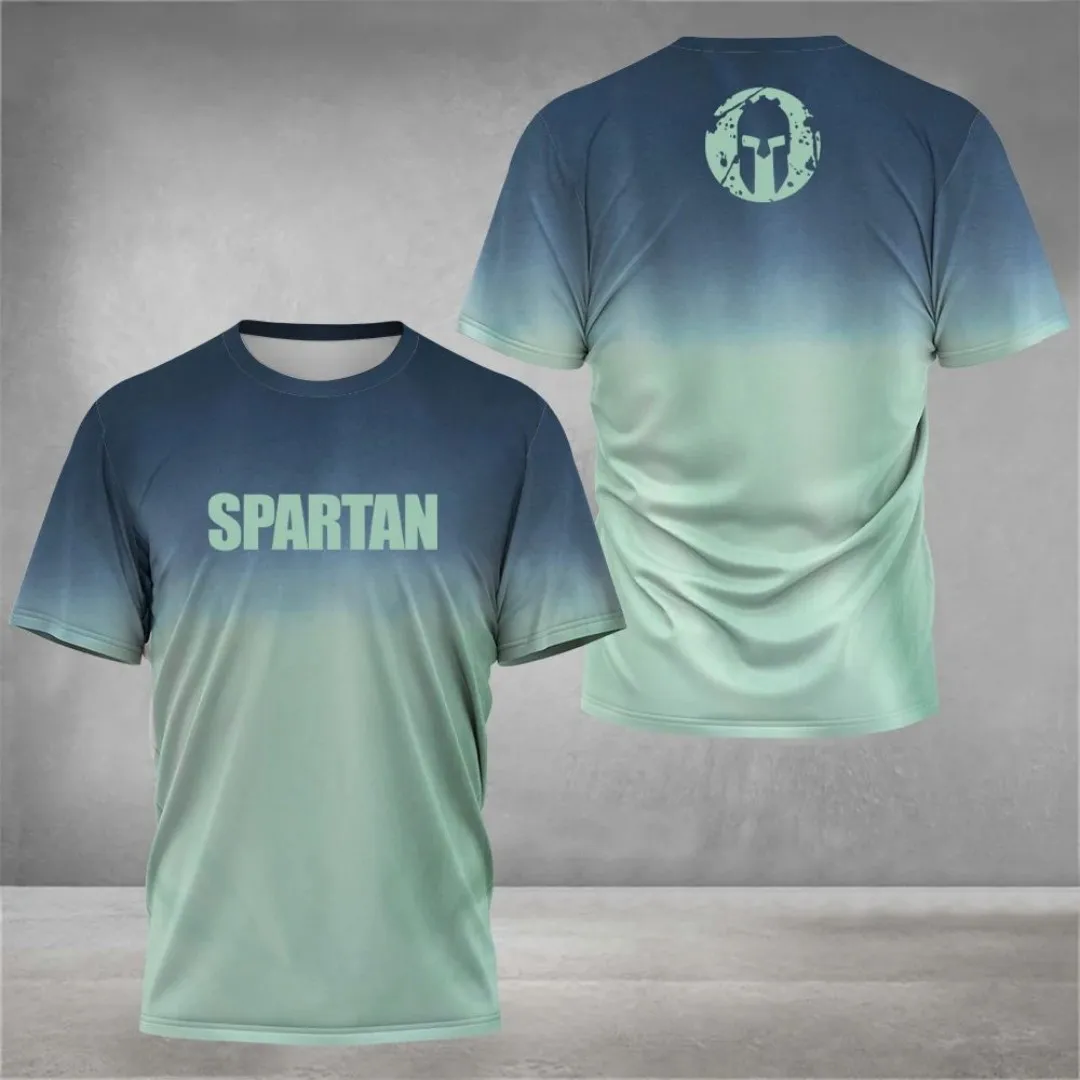

Men's T-shirt with 3D letter print round-neck casual T-shirt, fashionable Spartan fighter outdoor sports breathable T-shirt