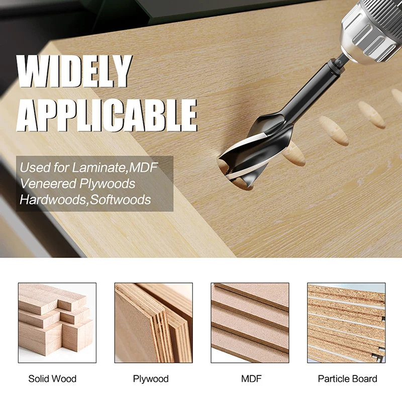 4 Flute Wood Auger Bit Quick Change Hex Shank Wood Boring Bits Detachable Impact Wood Auger Manual Auger Drill Bit Tools