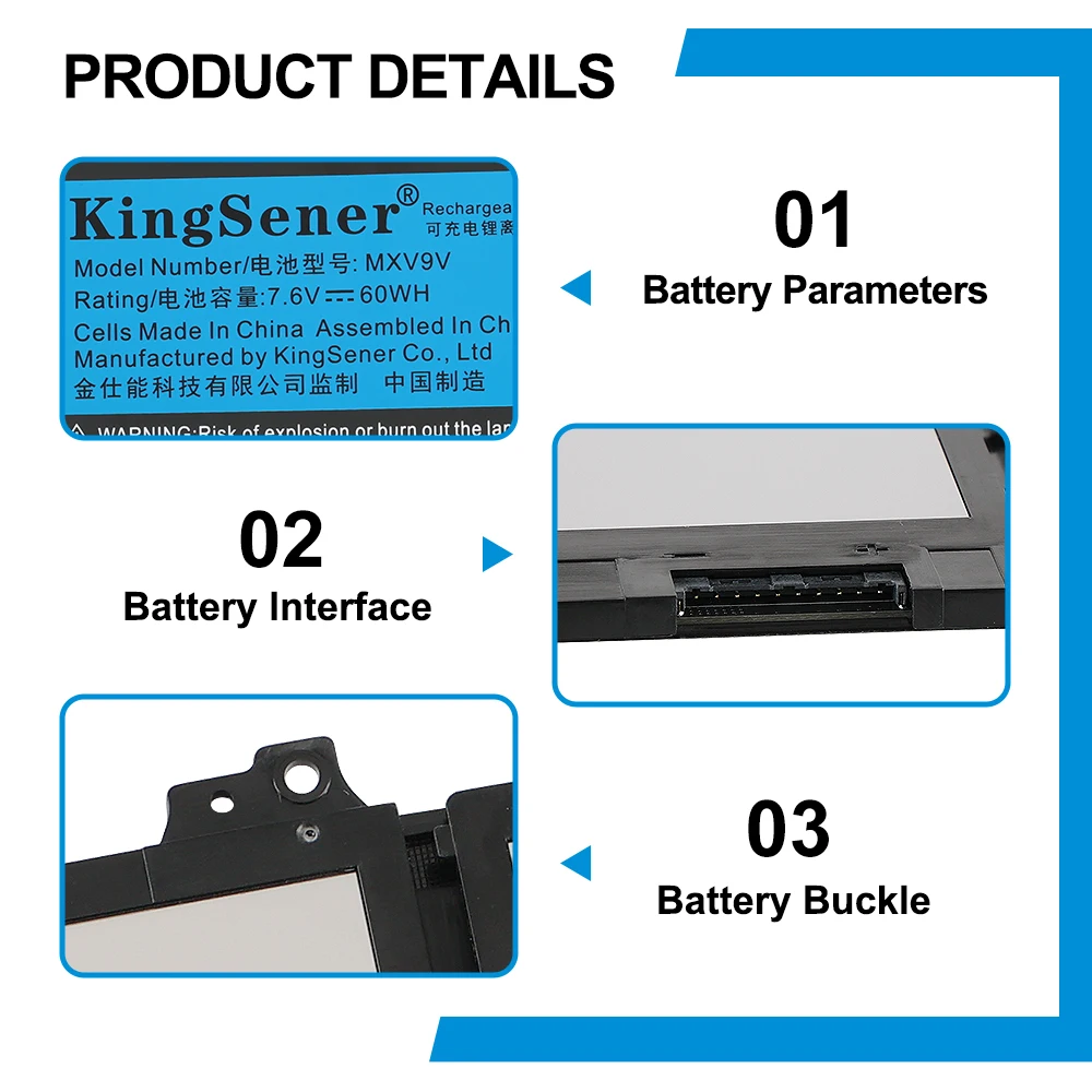 KingSener 7,6 V 60WH MXV9V Laptop Akku Für DELL Latitude 7300 7400 5300 5310 5300 5310 2-in-1 Serie 5VC2M 05VC2M 829MX 0829MX – Detail 5