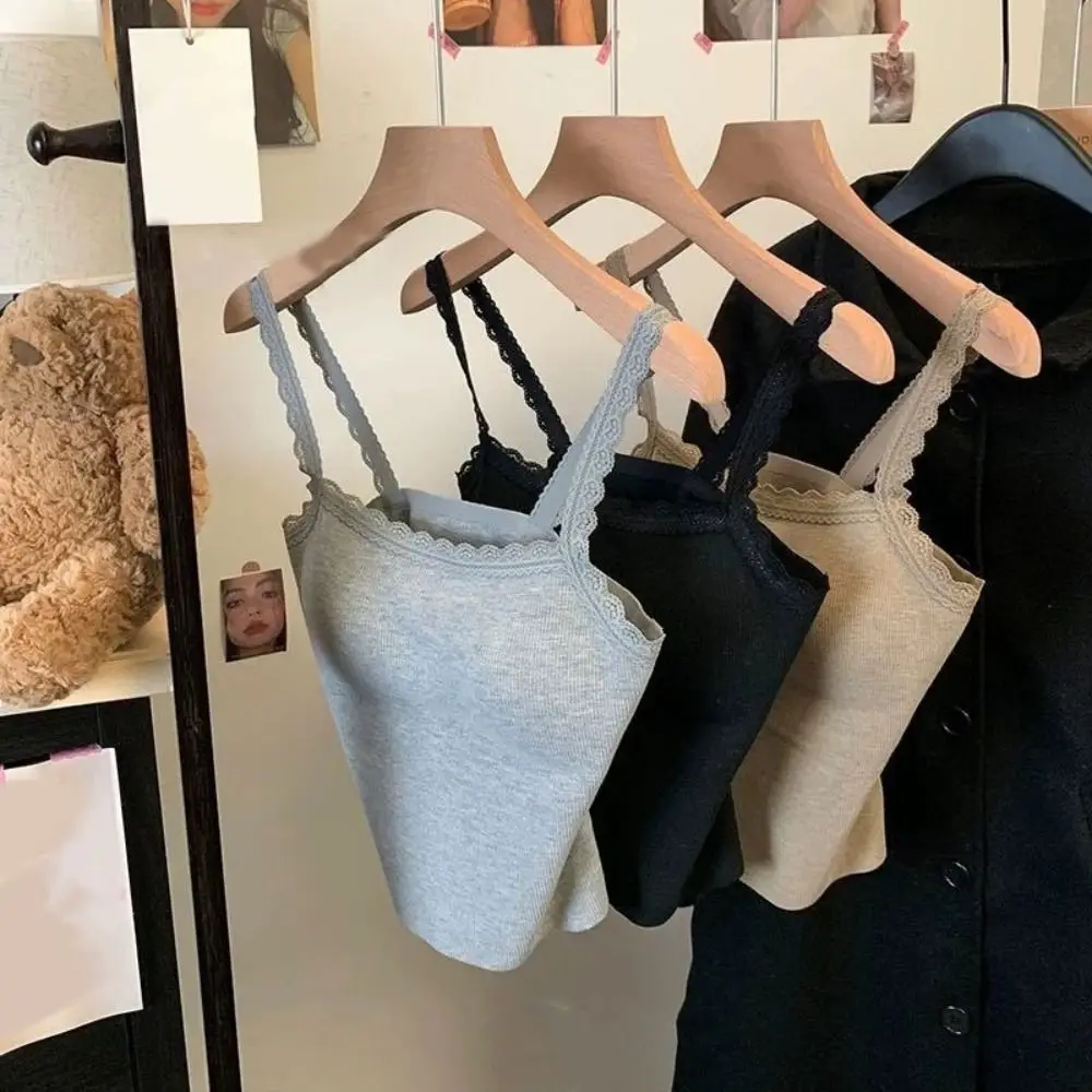 

Fashion Sweet Girl Lace Crop Top Sleeveless Y2K Camisole with Pads Slim Fit Bottoming Shirts Women Vest Top Summer