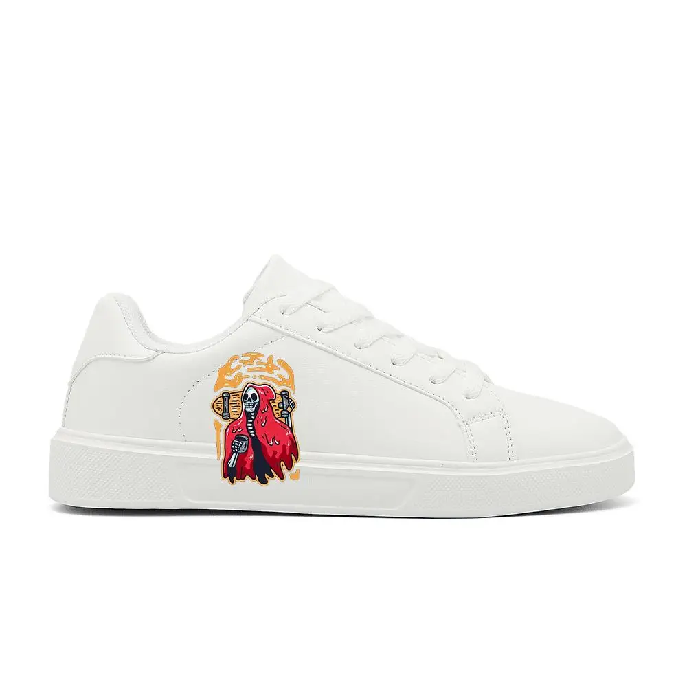 أحذية رياضية بيضاء للرجال: كلاسيكية منخفضة القمة - جزء علوي من الجلد، نعل خارجي مطاطي مقاوم للاهتراء، أحذية كاجوال مطلية بالرش على الجدران باللون الأبيض #3