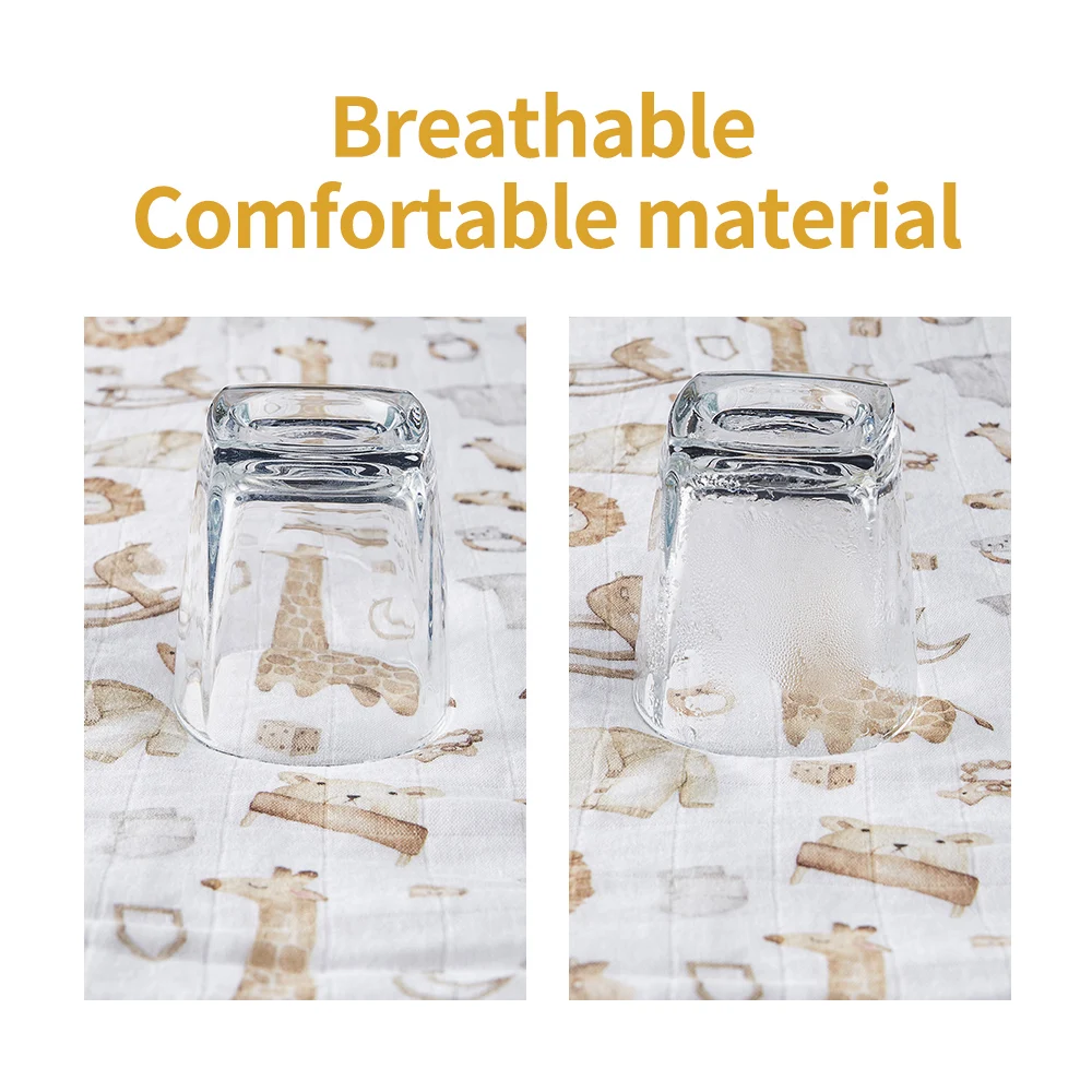 HappyFlute 110x120CM Bamboo Cotton Muslin Swaddle Soft Digital Print 4-Layered Comfortable Blanket for Baby Four Season Use