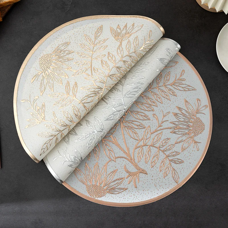 Sunflower Gilded Pvc Round Placemat European 8Pcs Insulation Waterproof Coasters High Quality 38cm Dining Table Decor for Party