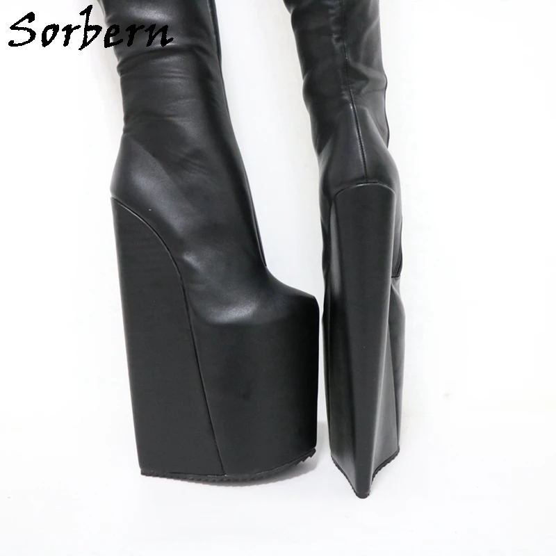 Sorbern Black Wedge High Heel Boots Women 30cm High Heels Platform Drag Queen Booties Special Wedges Custom Color