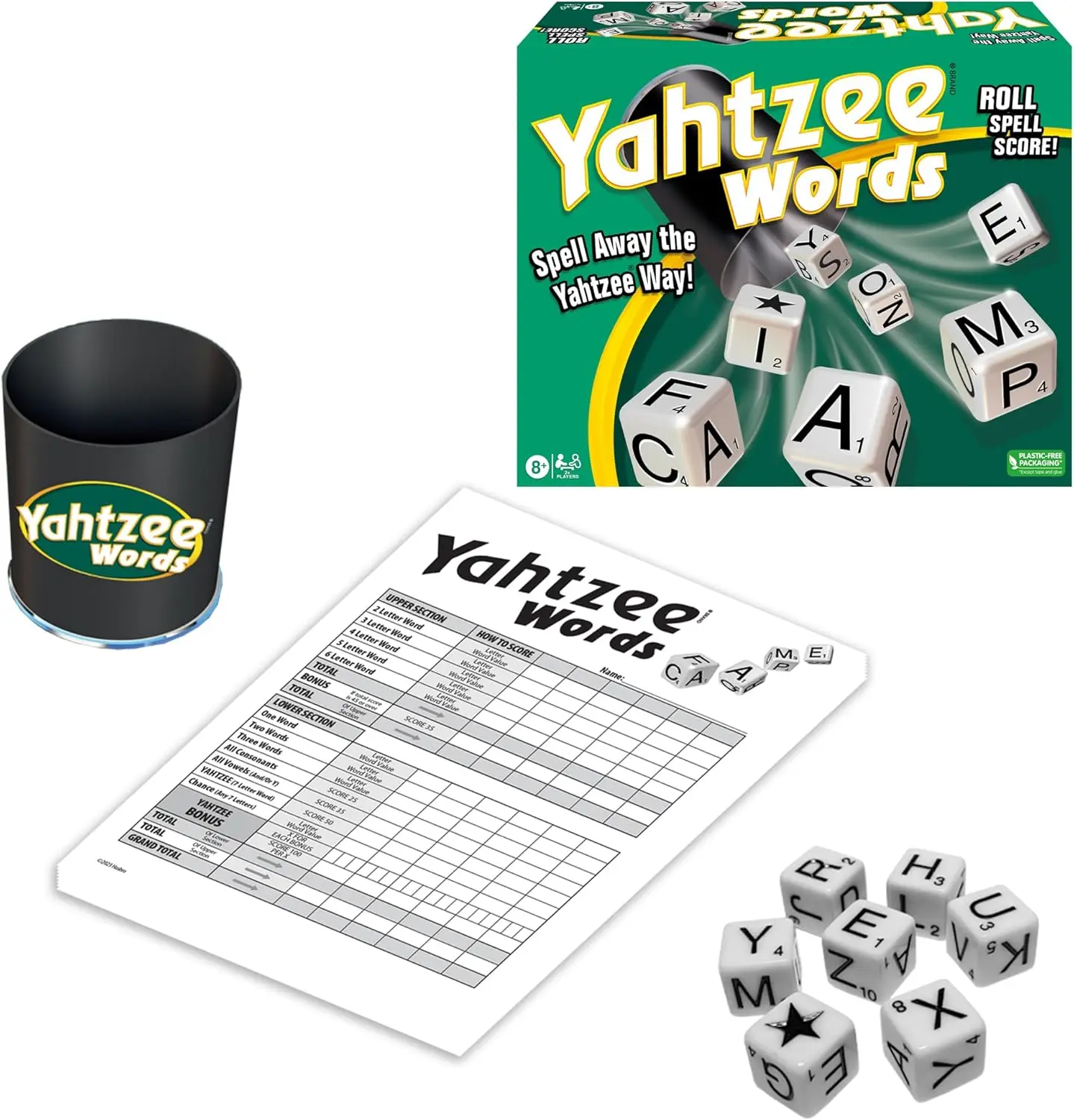 

Family Word Game for 2+ Players, Ages 8+, USA Version with Dice and Letters