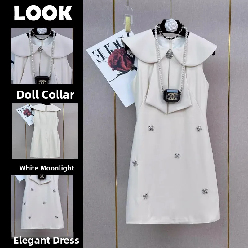 Ele Lady Sle Doll Kraag Dr Chic Fraance Aosphere Wit Maanlicht Pop Kraag Dr voor Dames Zomerseizoen