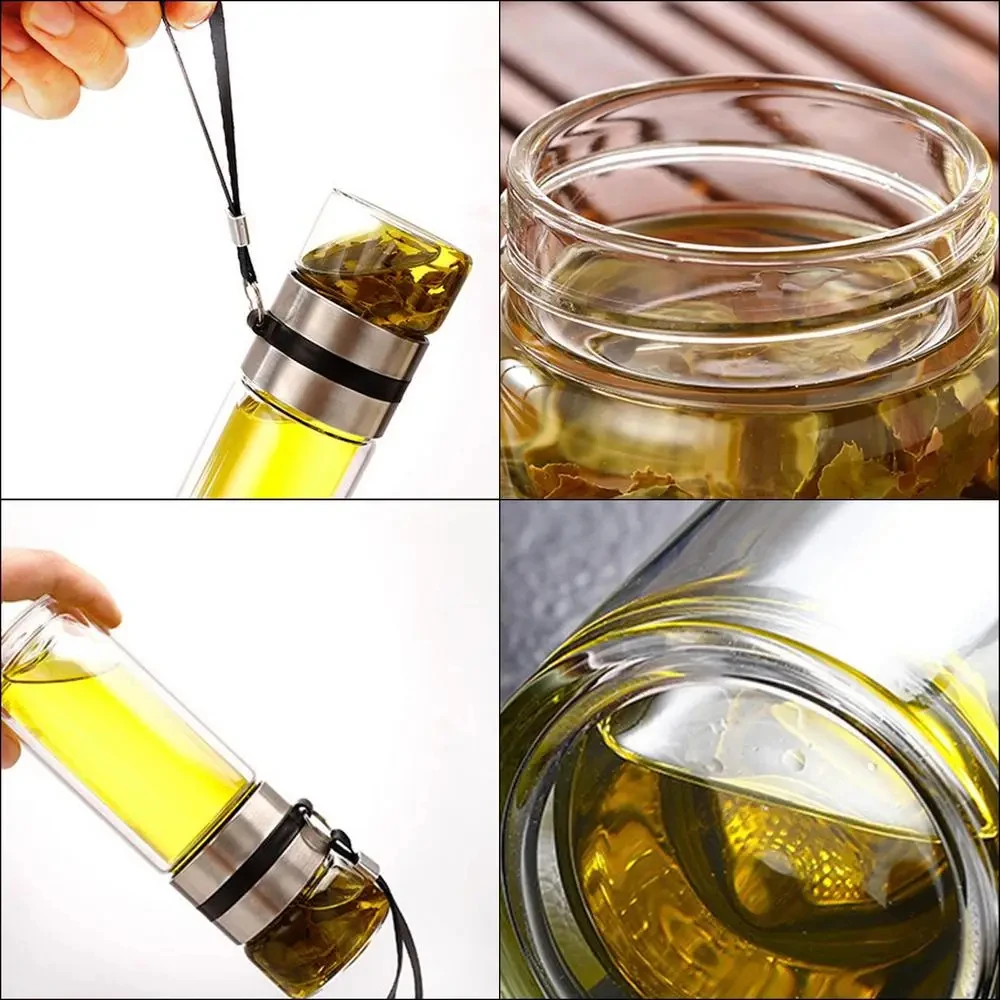 Glas-Teeinfusor-Flasche Auslaufsicherer Reisebecher Doppelwandige Teetasse Tragbare Teeinfusor-Wasserflasche, Wasser-Tee-Trennflasche – Detail 5