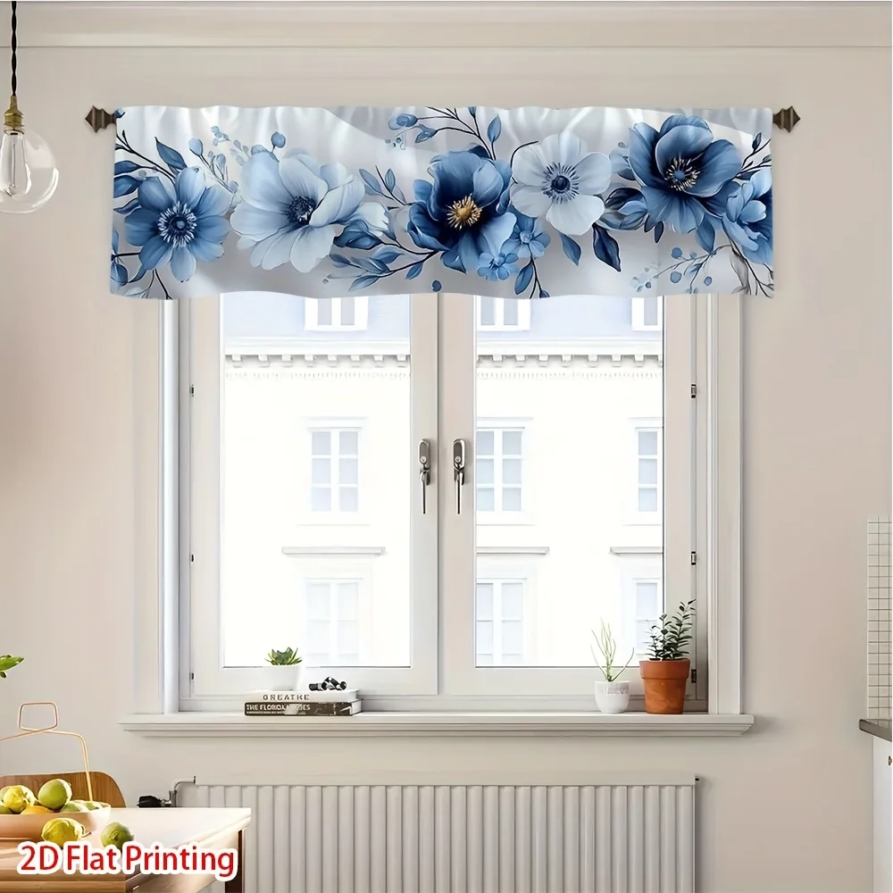 

1pc Floral Blue Painting Art Valance Curtain Rod Pocket, Easy to Install Beautifies Bedroom, Office, Kitchen, Party Decorations