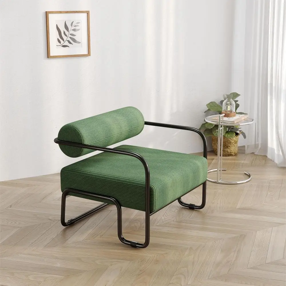 Nowoczesny fotel wypoczynkowy o wymiarach 68,5 x 73 x 70,5 cm, z eleganckim oparciem, miękkim pokrowcem z tkaniny sztruksowej i solidną czarną metalową ramą, minimalistyczny fotel akcentowy do salonu,
