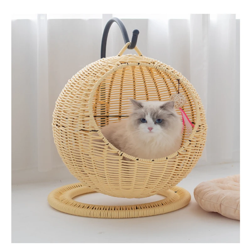 

New Pet Cat Bed Rattan Washable Cat Hanging Basket Summer Breathable Cat Bed Swing
