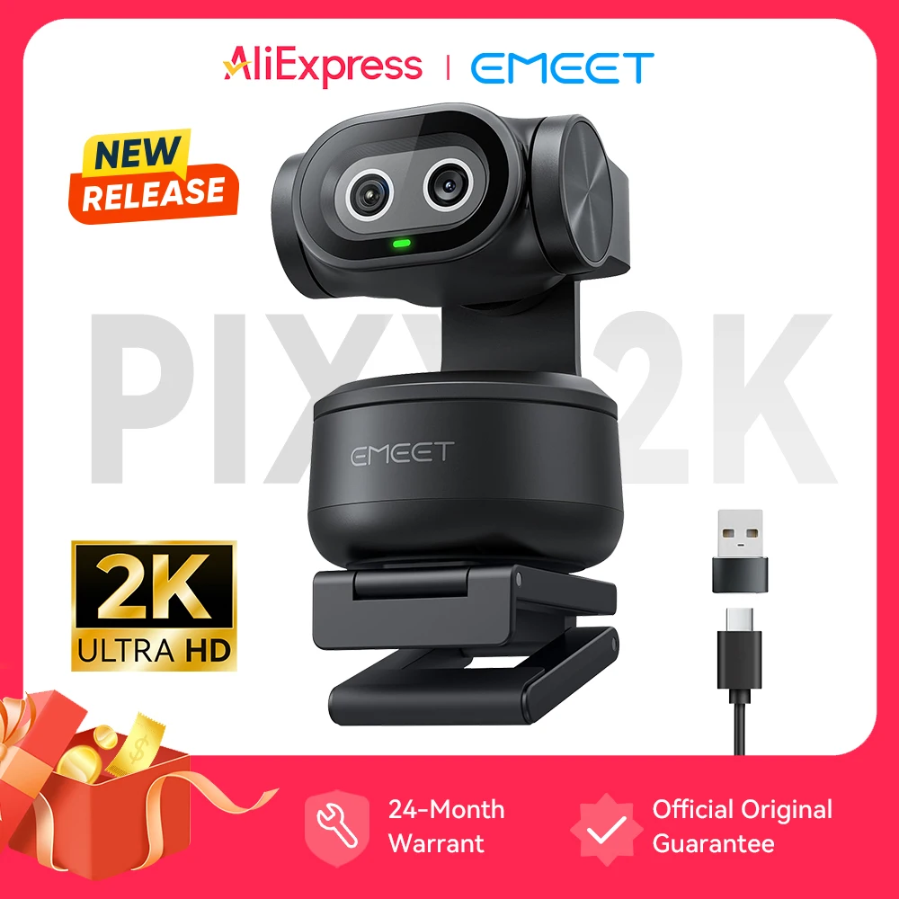 EMEET PIXY 2K Webcam,Gesture Control AI Tracking PTZ Camera With Sony Sensor,1080P 60fps Autofocus Webcam for Streaming OBS
