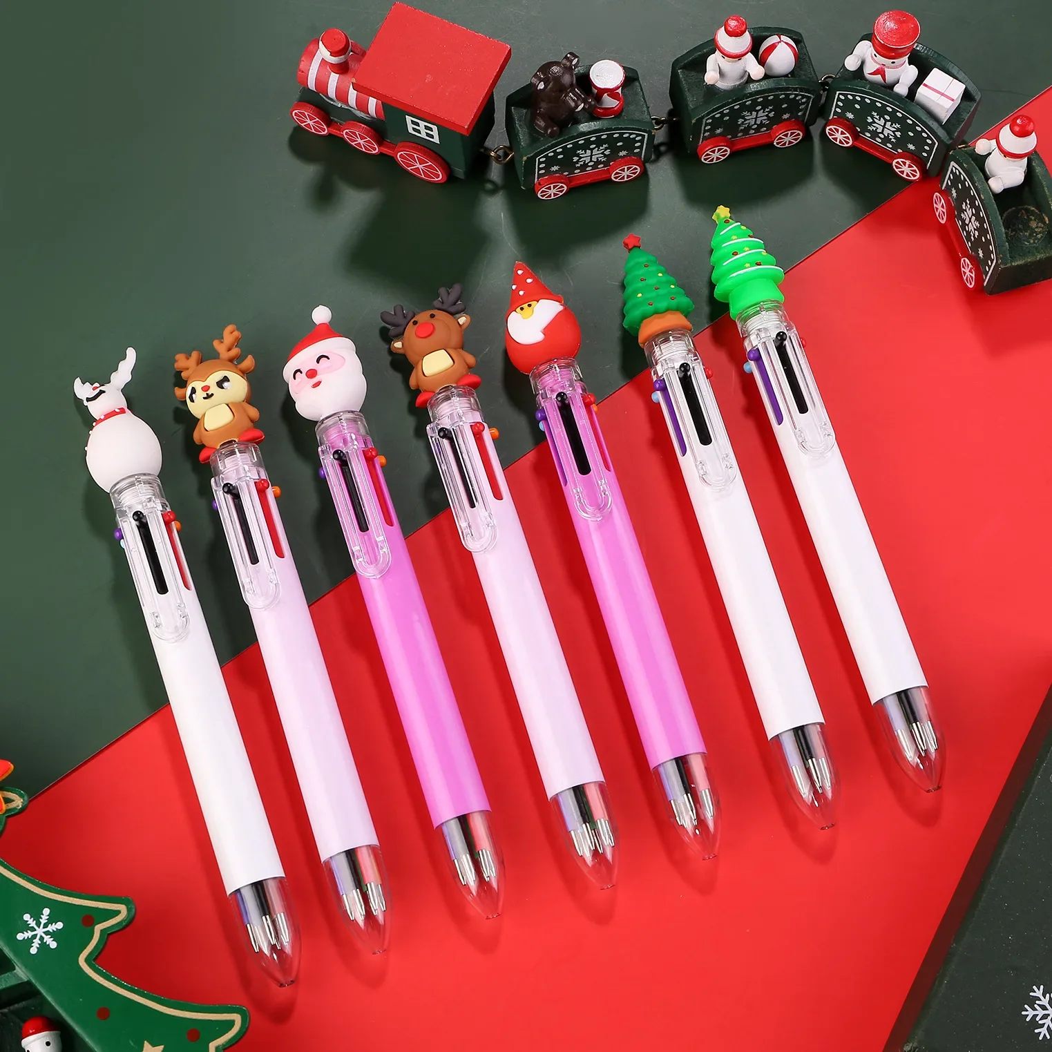 20Pcs/Lot Kawaii Christmas 6 Color Ballpoint Pen Retractable Color Pen Cute Santa Claus Multicolor Pens School Office Stationery
