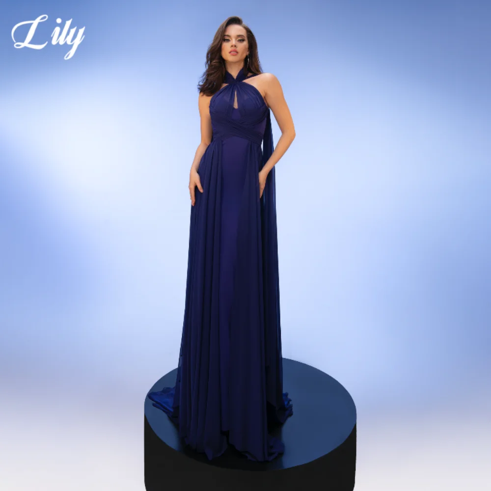 

Lily Elegant Stage Prom Gown Halter Sweetheart Backless Prom Dress Chiffon Beach Chic Evening Dresses robes de soirée Customized