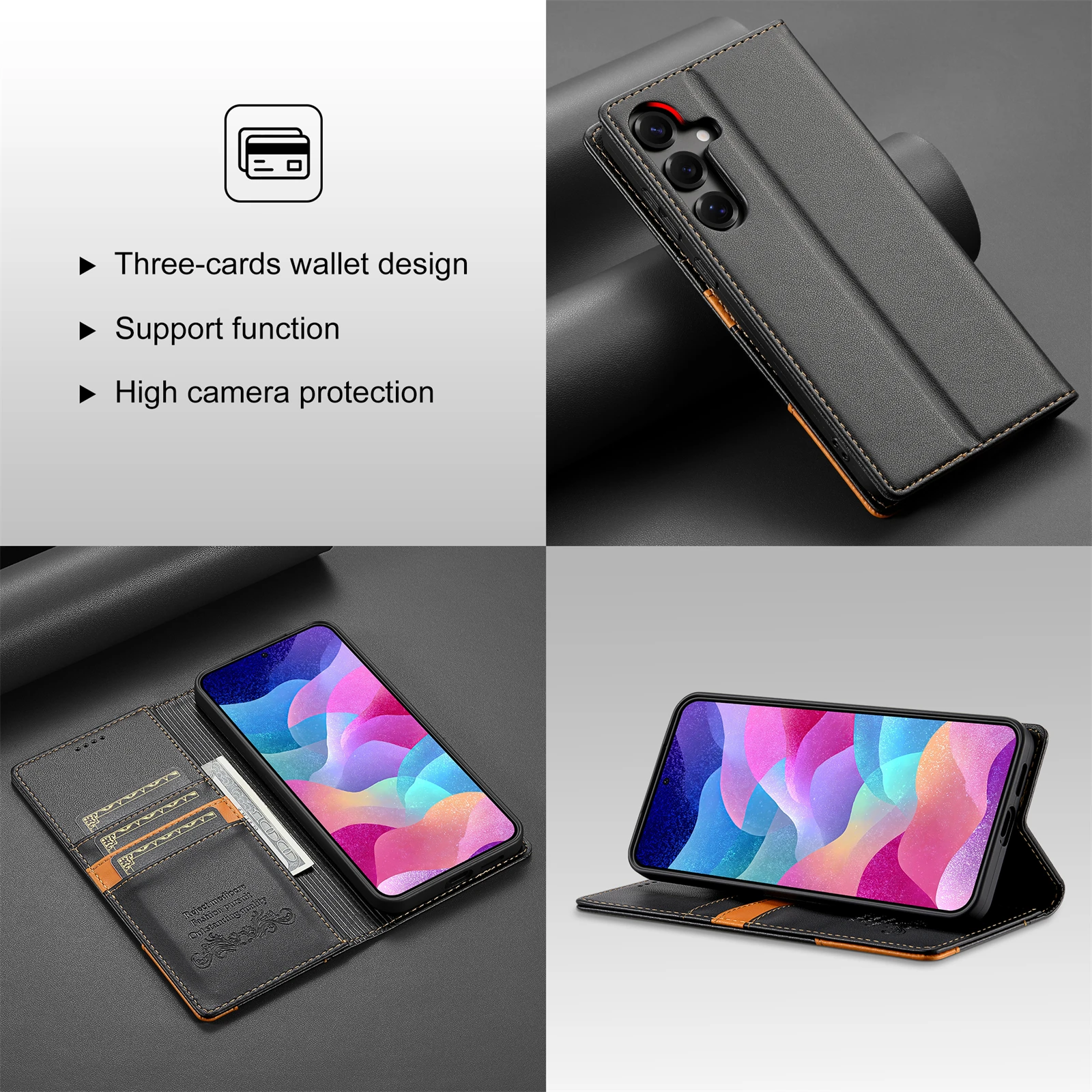 Business Leather Case For Samsung Galaxy A17 A37 A57 A16 A36 A56 A26 A07 A55 A35 A15 A54 A34 A14 A53 A33 A13 Flip Wallet Cover