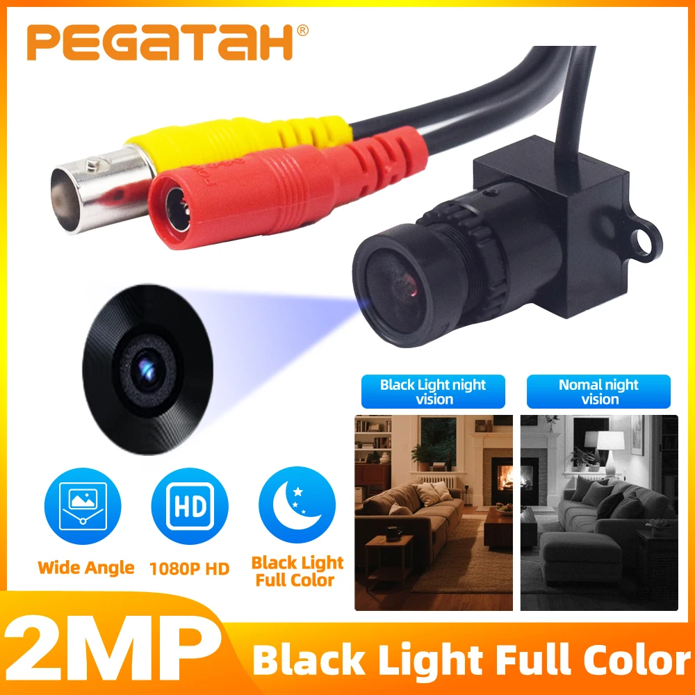 PEGATAH 2MP 1080P Mini AHD Security Camera with Black Light Full Color Night Vision Low-Lux Coaxial Wired DVR Surveillance Syste