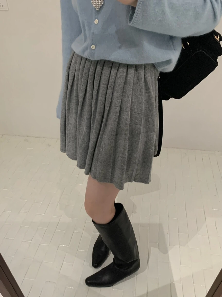 

ay A-Line Knitted Pleated Skirt Women's Faion Spring Autumn Slimming Korean Sle Versatile ort Skirt High Waist Polyes...