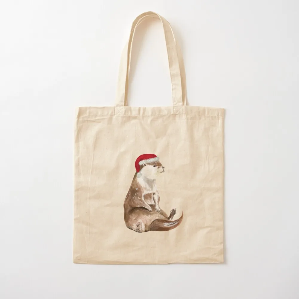 

Grumpy Santa hat Christmas otter Tote Bag reusable shopping bags tote bag Cloth bag female Canvas Tote