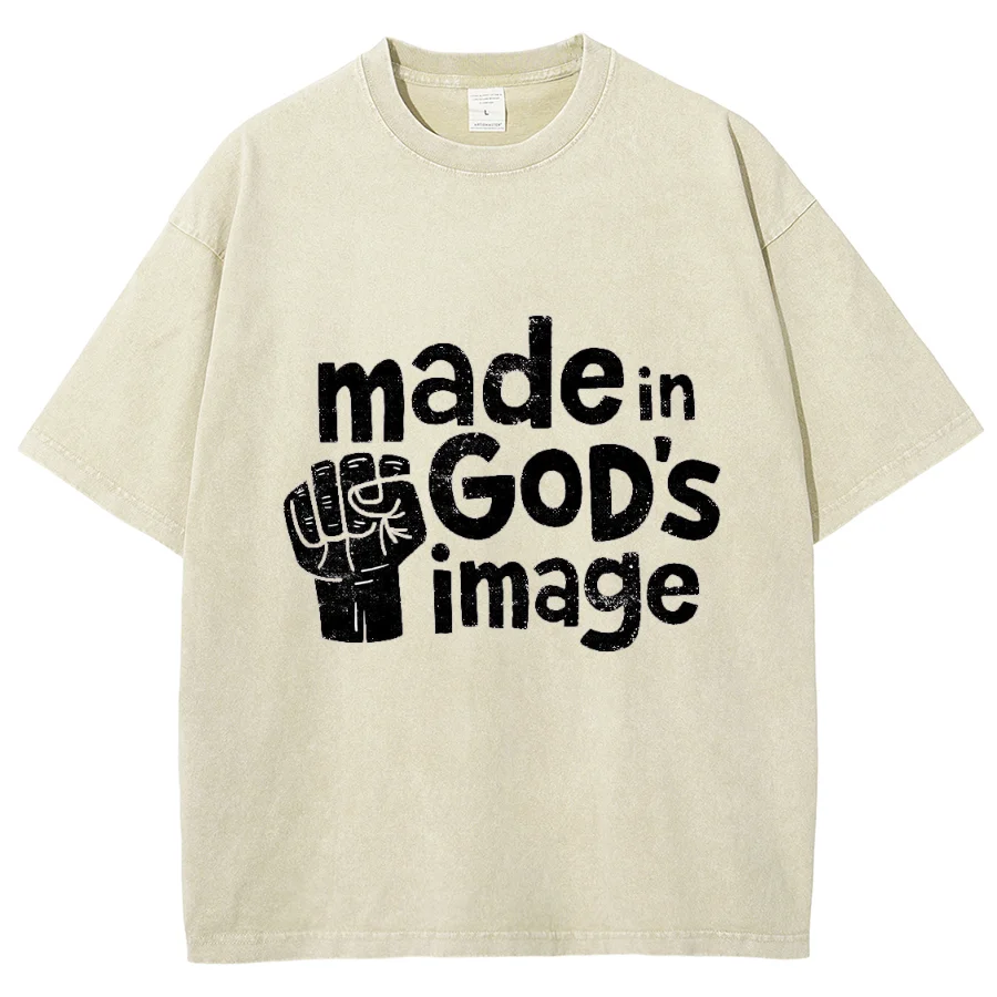 Made In God's Image Monogram Print Women's T-Shirt 2024 Summer Wash Oversized Loose Short Sleeve Casual Fashion Top Tee