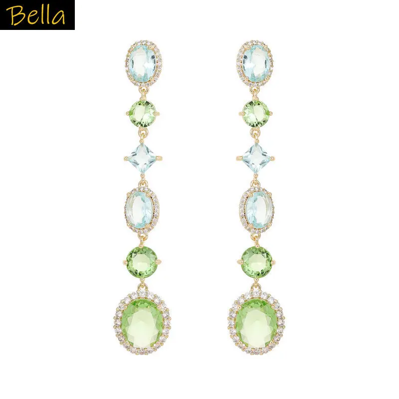 

long earrings green blue red water drop pendant sweet jewelry zirconia daily wear party dangling earrings women